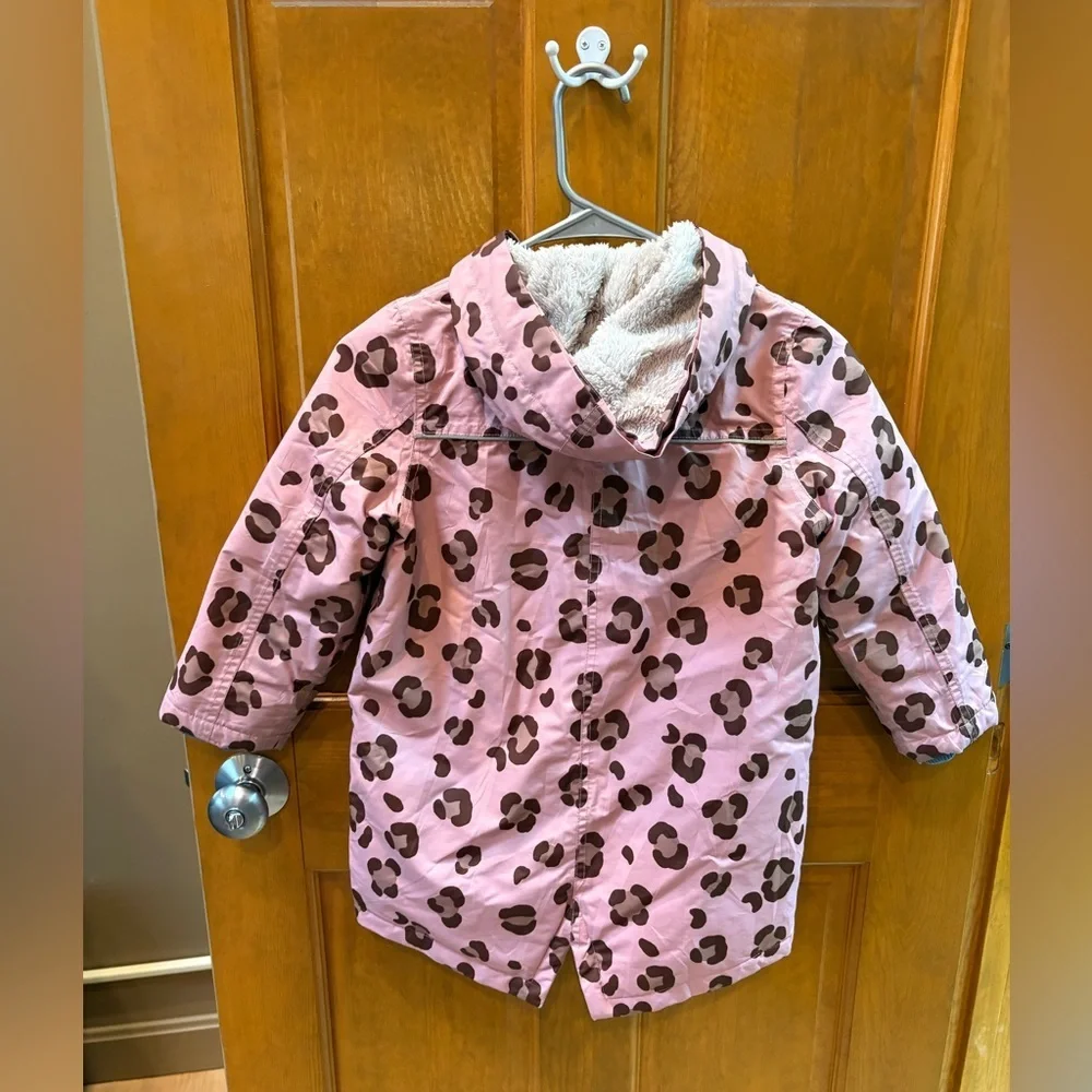 Mini Boden Pink Animal Print Waterproof Parka Size 5-6y